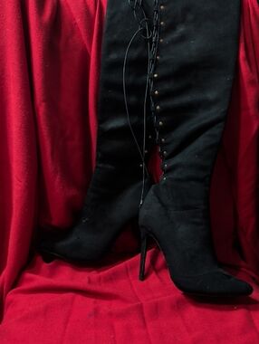 Forever 21 Black Lace-Up Over-the-Knee Stiletto Boots Size 9